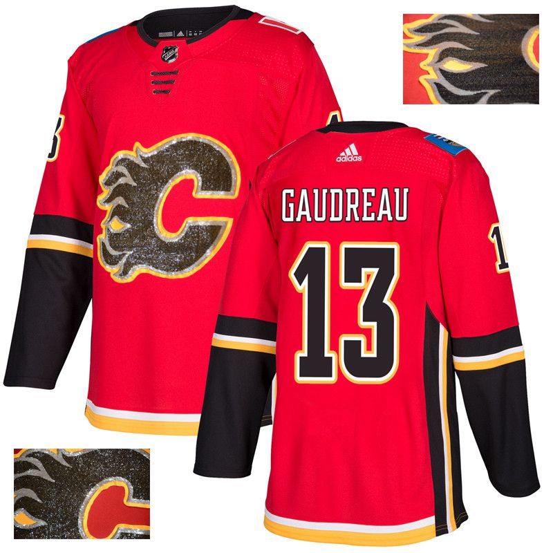 Men Calgary Flames 13 Gaudreau Red Gold embroidery Adidas NHL Jerseys